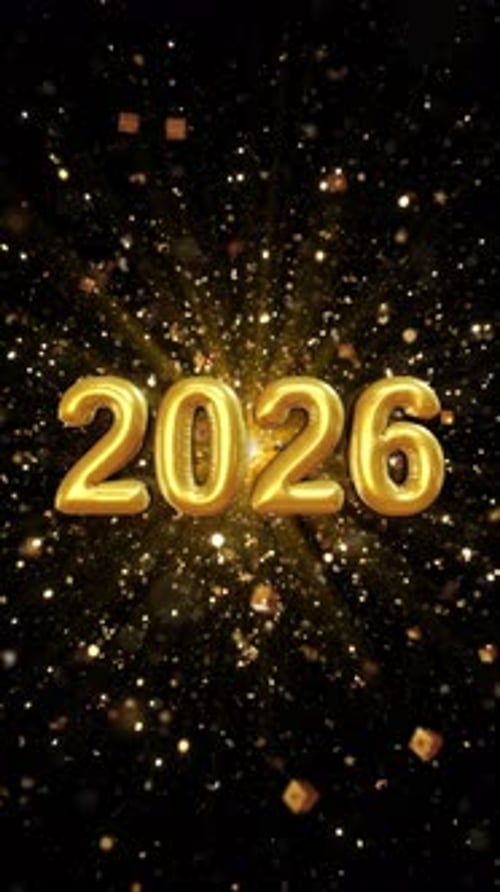 2026 Happy New Year golden text shine light animation Celebration. Beautiful glow