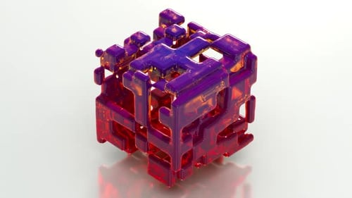 Glitchy 3D Cube 15 aus rotem Glas