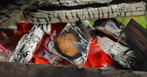 Glowing Embers in a Close Up Fire