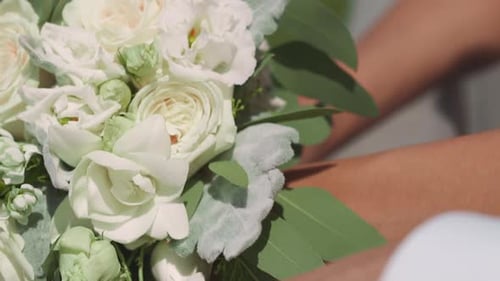 Close up of Bridal Bouquet With White Roses