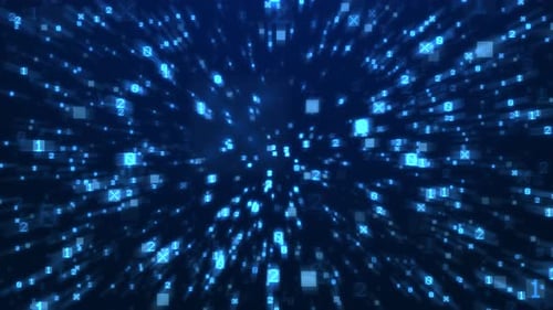 Binärcode-Animation auf futuristischem blauem Hintergrund