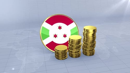 Bandera de Burundi con torre de monedas de oro liso