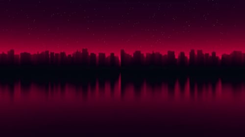 Neon Retro Cityscape Horizon Reflection Logo Reveal
