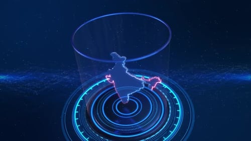 Futuristic HUD Display Animation Revealing India Map with Digital Glow