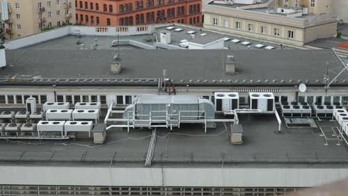 Ventilation and Air Conditioning Systems with Air Ducts on Roof of Building