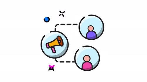 Flat Design Megaphone Communication with Audience Icons Animation