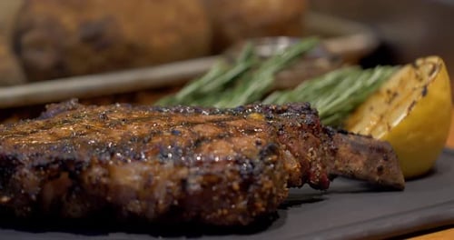 Steak Dinner In Restaurant, Closeup