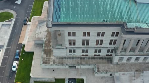 State government in USA. Capital building. Aerial truck shot. Democracy in America. American politic