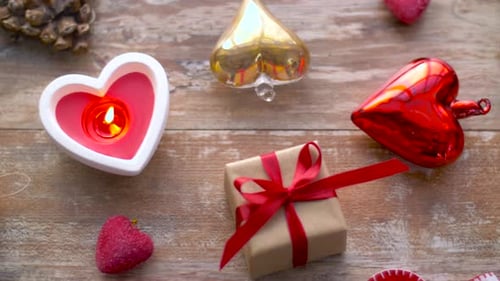 Valentine's Day decorations with hearts and wrapped present