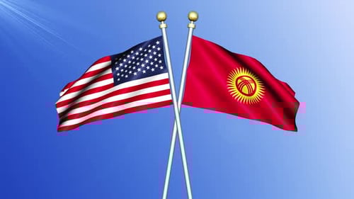 Crossed Waving Flags of United States and Kyrgyzstan Animation