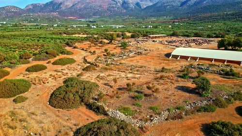 Megaron ruins of a Minoan palace, surrounded by Crete's natural landscape. Crete, Greece