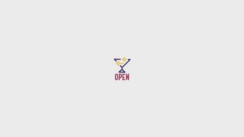 Flat Design Open Sign Reveal with Cocktail Glass Icon