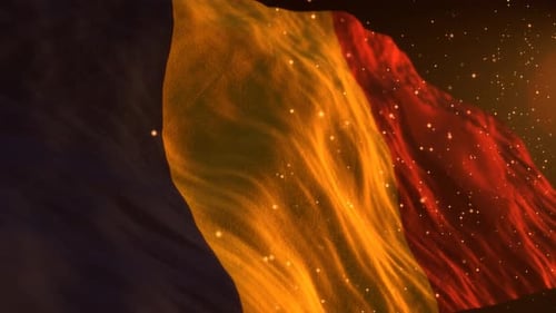 Animated Waving Flag Background with Golden Particle Effects