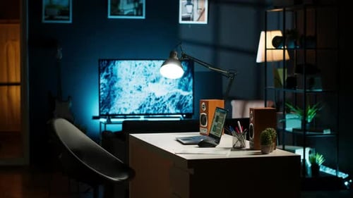 Modern Living Room in an Urban Apartment with a Stylish Home Office