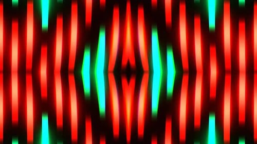 Kaleidoskop-Hintergrund mit Neon-Equalizer-Effekt, Rot und Türkis, VJ Loop In 4K