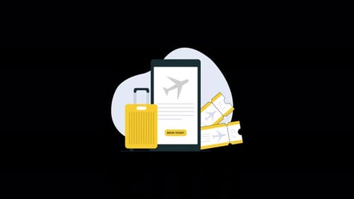 Phone with Luggage and Ticket. Online Ticket Booking Concept Animation Video - Transparent