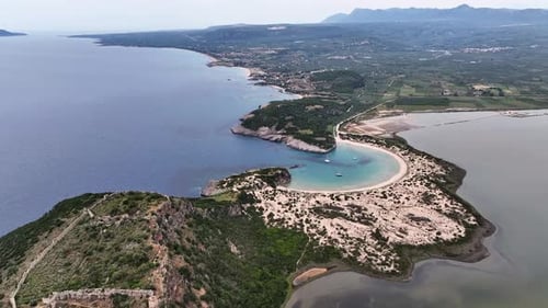 Aerial view of Voidokilia beach in Messinia, Greece