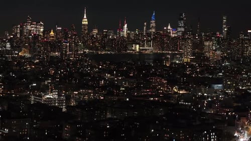 Aerial view of the New York City skyline at night