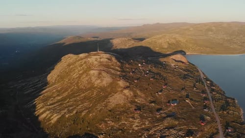 Mountain cottages on the mountainside. Norway