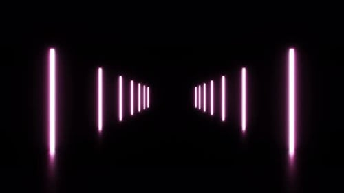 Bastões de néon brilhantes voando e criando túneis. Animação 3D em loop perfeita