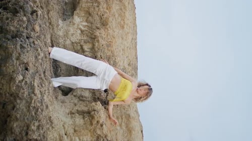 Attractive Woman Dancer Performing Sensual Choreography Summer Nature Vertical