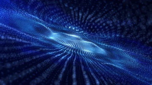 Abstract background with wavy shape particles, digital blue waves. Seamless looping 4k video