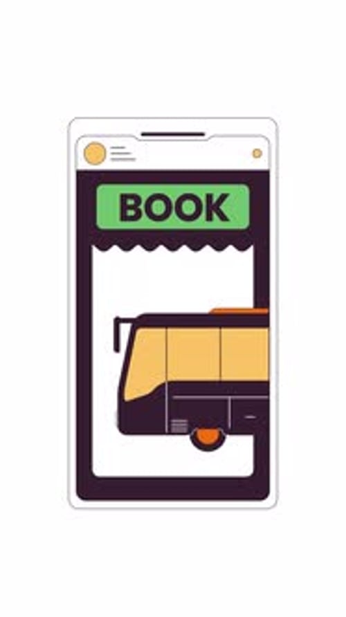 Bus reservation interface on smartphone 2D cartoon vertical animation