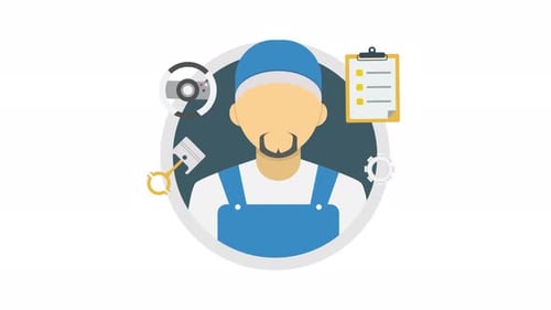 Animated Flat Design Mechanic Service Avatar Icon