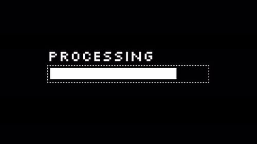 Pixelated Processing Text with Glitch Loading Bar Animation