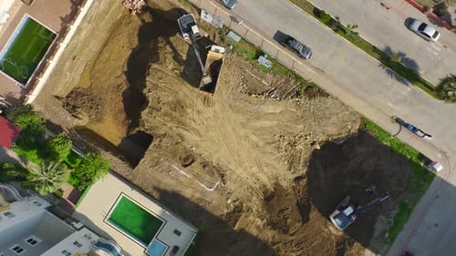 Aerial View Construction Site Excavators Preparing Ground
