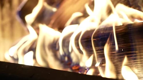 Slow Motion Of A Firewood Burns Out In A Fire. Selective Focus, Close up