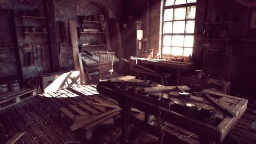 A Rustic Carpentry Workshop Filled with Vintage Tools and Sunlight