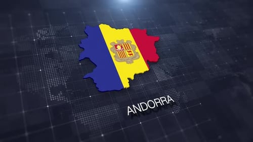 Andorra Flag Map with Digital Grid Background