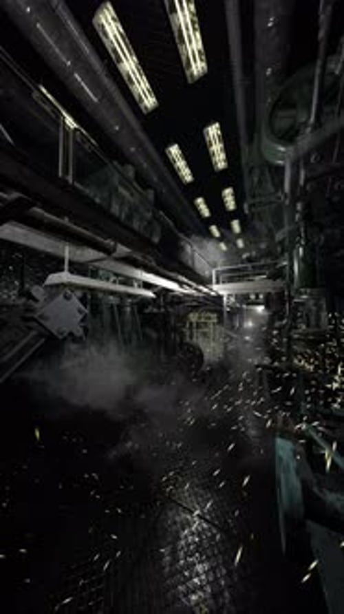 Exploring the Energy and Machinery of a Bustling Engine Room at Night