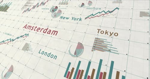 Stock exchange in the world charts and graphs 3d colorful diagram on paper