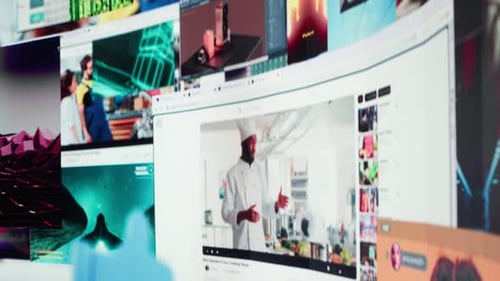 Social Media Entertainment Videos Interconnected Screens Collage