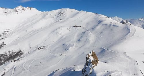 Drone Over Ski Resort On Mountain Peak