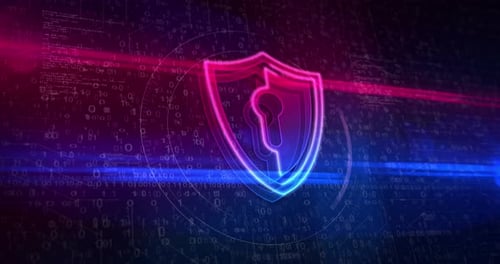 Shield cyber security symbol on abstract digital background