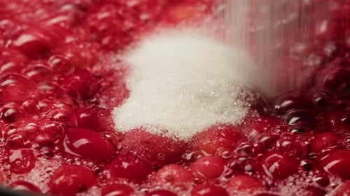 Frozen Cranberries Cooking for Tea or Jam Background Close Up of Cranberry Berries in on the Kitchen