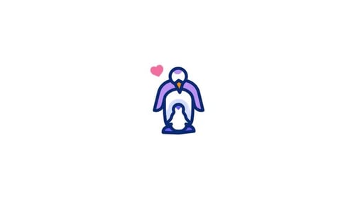 Modern Animated Icon of Penguin Family with Love Heart