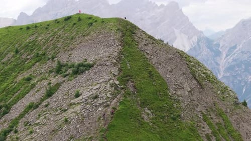 Dramatic Mountain Peak with Hikers - Stunning Dolomites View 4K