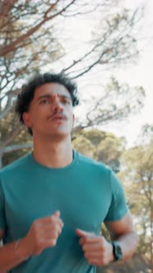 Running, fitness and health with man in nature for wellness, marathon practice and training