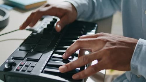 Hands Play Black Midi Keyboard