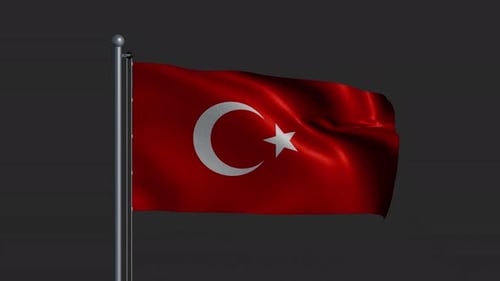 Vue frontale du drapeau de la Turquie flottant sur un mât