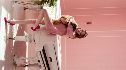 Blonde Woman With Dog Lying on Piano