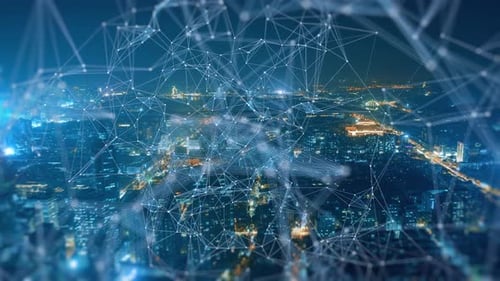 smart Connected city skyline. Futuristic network concept, city Technology
