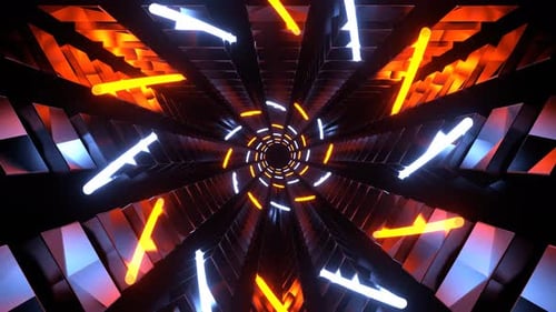 Lighting Blue And Orange Neon Spirals In Triangular Tunnel Background Vj Loop In 4K