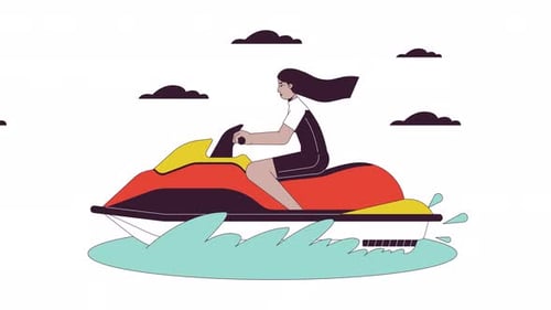 Jet Ski Riding Line Cartoon Animation