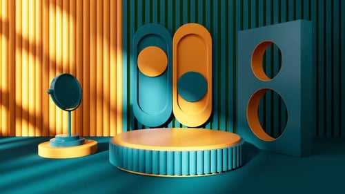 Abstract geometric architecture and empty stage, geometric figure, indoor light and shadow.