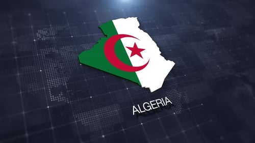 Algeria Map with Flag Digital Reveal Animation